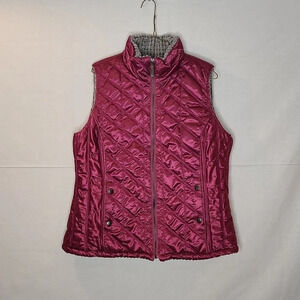 Adiktd Puffer Vest Quikted Embroidered Zip Up Purple/maroon Size L